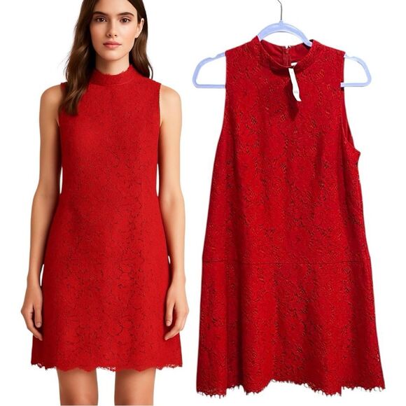 LOFT Dresses & Skirts - NWT Ann Taylor LOFT Red Floral Lace Sleeveless Shift Dress Size 6
